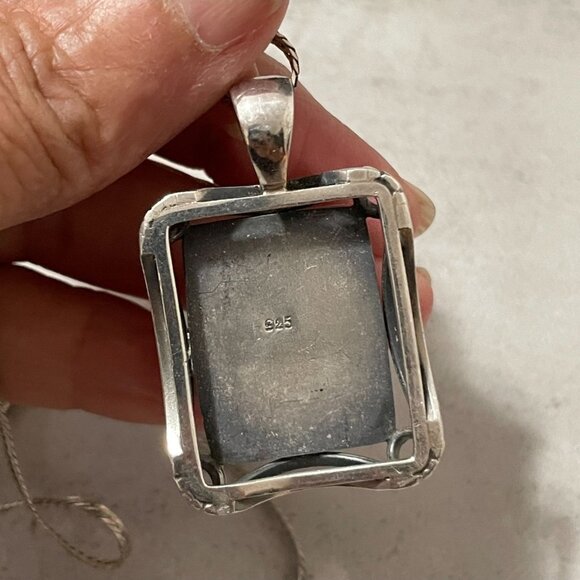 Vintage Genuine Baltic Amber Cabochon 925 Sterling Silver Pendant Chain 11" Drop - Picture 6 of 7